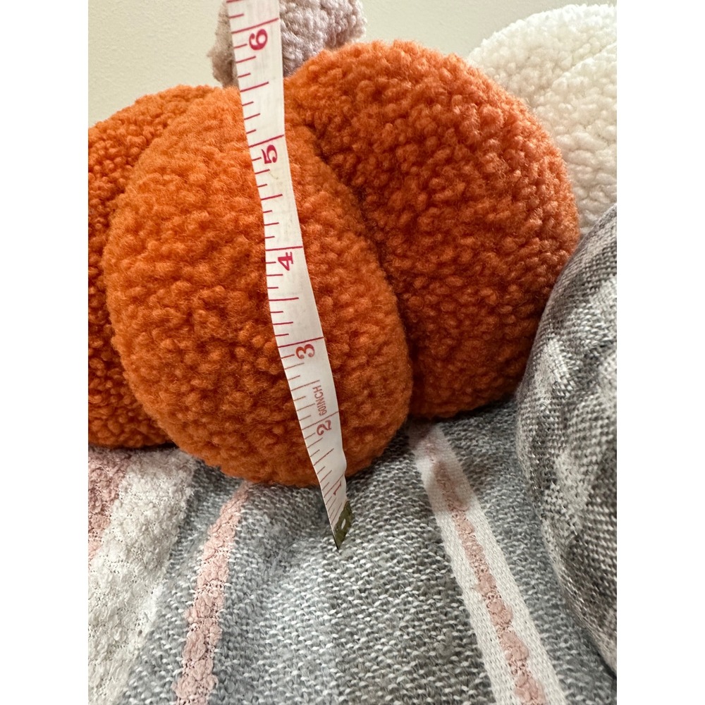 Set of 3 Decorative Pumpkins Sherpa and Plaid Fall Autumn Decor Orange Gray - Picture 7 of 8